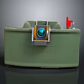 Practical Green Storage Container With Red Button And Blue Accent For Home Organization