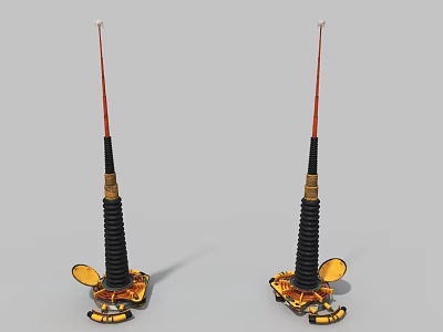 Two Industrial Antenna Equipment With Black Gold Body Red Elongated Top And Yellow Base 3d model