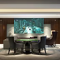 Modern Luxurious Hotel Mahjong Room Interior With Round Table Leather Chairs And Wall Art