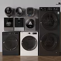 Multiple Modern Front Loading Washing Machines in Black and White with Circular Door Design 3d model