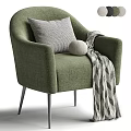 Modern Beige Upholstered Single Sofa With Geometric Pillow Throw Blanket And Metal Legs