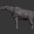 Detailed 3D Rendered Prehistoric Animal Figure With Pinkish Purple Striped Texture Standing On Dark Background