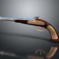 Vintage Silver Barrel Pistol With Brown Wooden Grip And Golden Accents