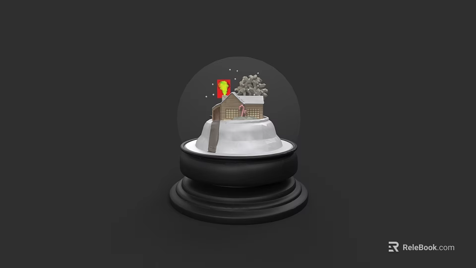 Decorative Snow Globe Featuring Small House Tree And Snow On Black Base 3d model 