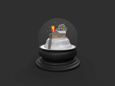 Decorative Snow Globe Featuring Small House Tree And Snow On Black Base 3d model