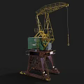 Industrial Crane With Yellow Boom Green Control Cabin And Brown Base Structure