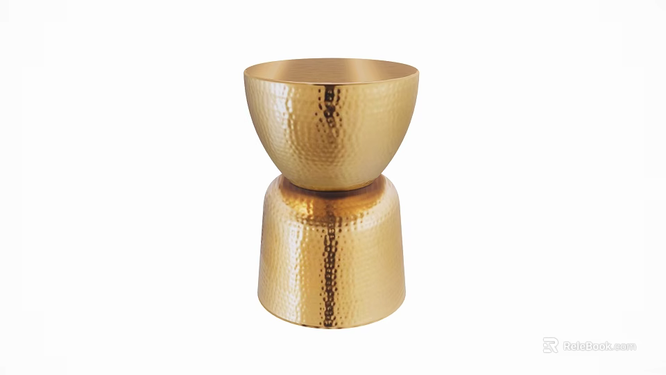 Stylish Golden Hammered Two Tiered Table And Chair Set For Modern Home Decor 3d model 