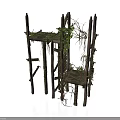 Modern Outdoor Wooden Shelves With Twisted Vines And Green Leaves