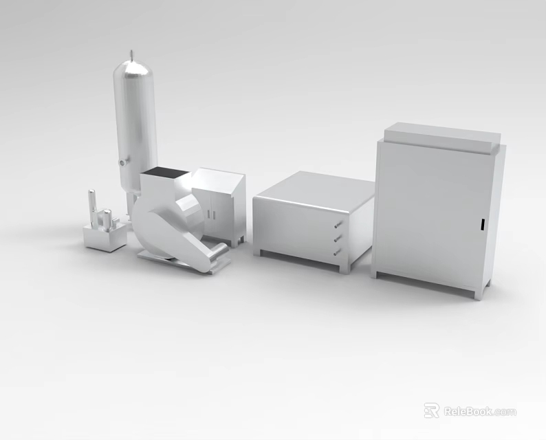 Industrial Equipment Featuring Metallic Units Cylindrical Tank Control Cabinets And Mechanical Components 3d model 