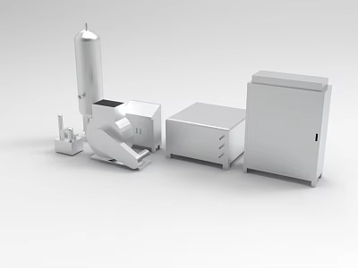 Industrial Equipment Featuring Metallic Units Cylindrical Tank Control Cabinets And Mechanical Components 3d model