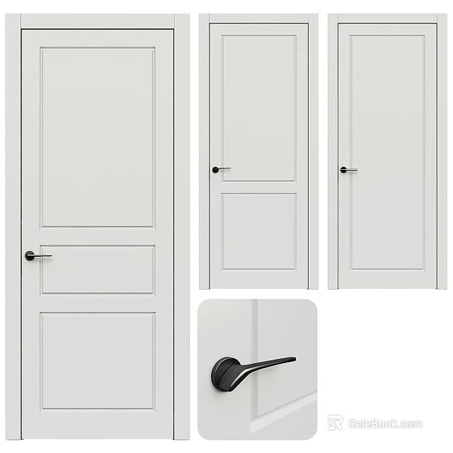 White Hinged Doors With Black Metal Handles Modern Home Interior Design 3d model 