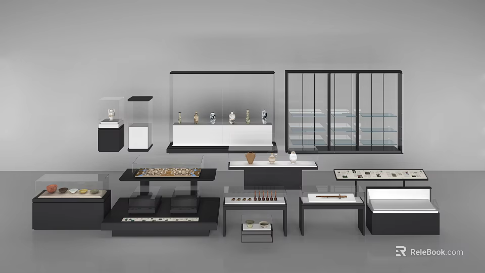 Modern Display Cabinets And Showcase Furniture With Glass Doors And Exhibition Stands 3d model 