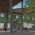 Modern Hotel Building With Stone Facade Large Glass Windows And Outdoor Terrace