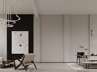 Modern Basement Interior With Minimalist Furniture And Art 3d model
