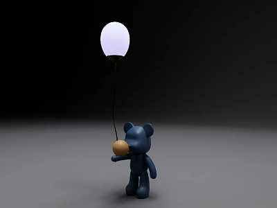 Blue Bear Sculpture Holding Ball With White Balloon On Dark Background 3d model