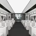 Modern Conference Room Interior With White Tables Chairs And Display Area