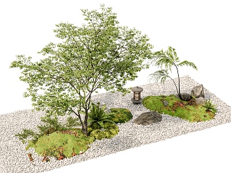 Courtyard sketch plant combination stone pebble plant pile dry landscape indoor landscape tree 3d model