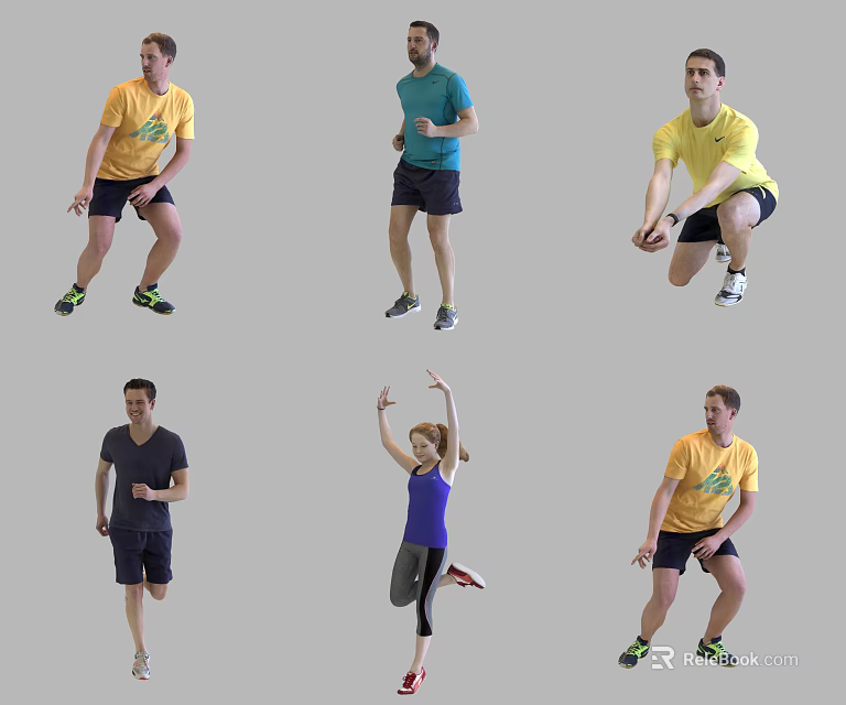 Multiple People Doing Various Exercise Poses in Fitness Workout Session 3d model 