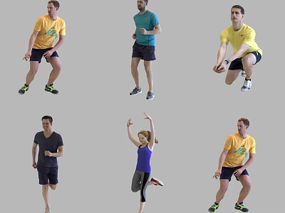 Multiple People Doing Various Exercise Poses in Fitness Workout Session 3d model