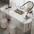 Elegant Modern Tea Table And Chairs With Marble Top Metal Frame And Matching Stools 3d model