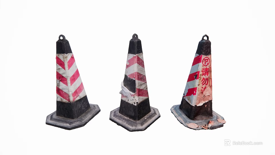 Road Safety Traffic Cones With Red And White Stripes Worn For Construction Areas 3d model 