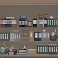 Organized Bookshelf Featuring Books Magazines Colorful Binders And Small Decor Items