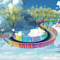 Modern Amusement Equipment Rocket Tree House Slide Rainbow Landscape Bridge 3d model