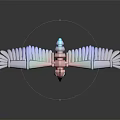 Colorful Metallic Mechanical Bird With Blue Red Green Wings In Flight