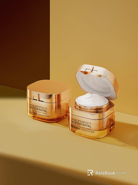 Luxury Golden Jar Facial Cream Open Lid Showing White Revitalizing Skincare 3d model 