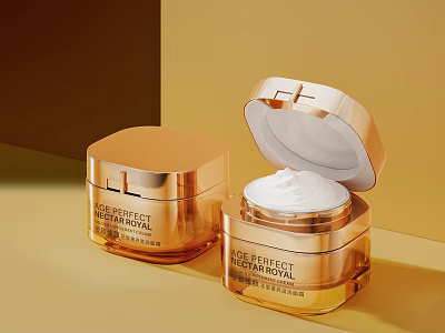 Luxury Golden Jar Facial Cream Open Lid Showing White Revitalizing Skincare 3d model