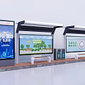 Modern Bus Station with Shelter Advertising Billboards Seating and Trash Bins