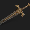 Ornate Decorative Sword Featuring Intricate Carvings Golden Hilt And Detailed Blade Design