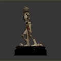 Vintage Military Figure Sculpture With Worn Texture And Circular Reflective Base
