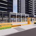 Modern Commercial Landscape Featuring High Rise Buildings Shops Store Signs Street Entrance Greenery And Community