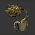 Elegant Decorative Household Item with Green Gold Petals and Curved Beige Pot Design