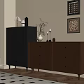 Dark Brown Entryway Cabinet And Black Side Cabinet With Drawers Wall Art And Clock