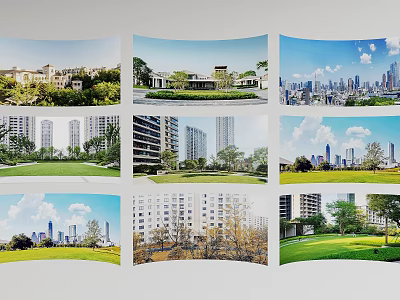 Scenic Urban Landscape with Modern Buildings Green Lawns Trees and Blue Sky 3d model