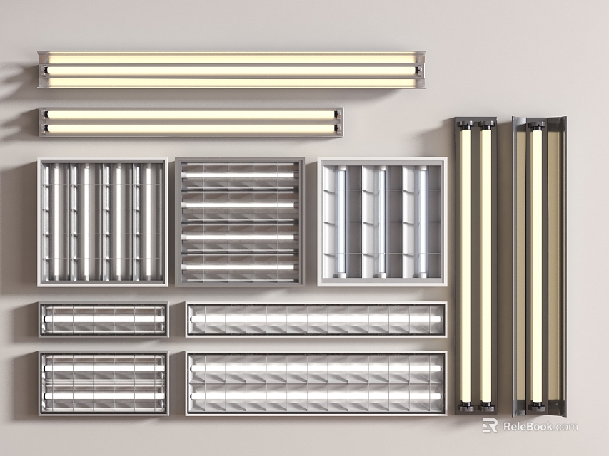 Various Styles of Modern Grille Lights With Linear and Rectangular Grid Designs 3d model 
