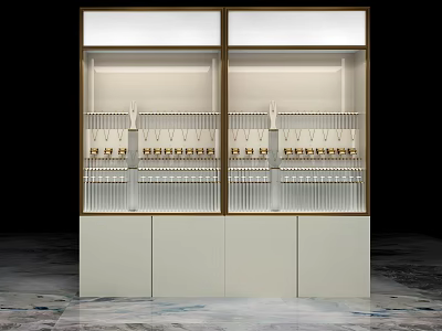 Elegant Modern Wine Cabinet With Glass Doors Gold Frame And Storage Shelves 3d model