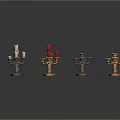 Decorative Candle Holders With Red White Gold Candles And Ornate Designs