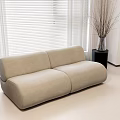 Double-Person Sofa Lazy Sofa Solid Wood Round Flower Pot Branches Venetian Blinds 3d model