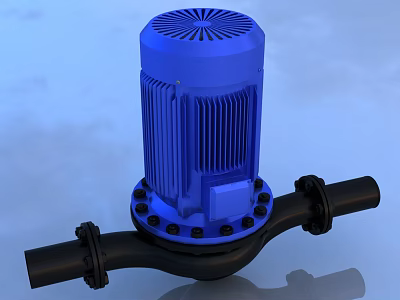 Blue Industrial Motor Pump With Black Pipe Connections And Ventilated Top Structure 3d model