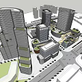 Modern High Rise Office Buildings With Urban Green Spaces Plaza And Water Features