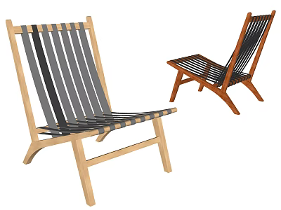 Modern Wooden Lounge Chair With Striped Design And Light Dark Wood Tones 3d model