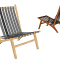 Modern Wooden Lounge Chair With Striped Design And Light Dark Wood Tones
