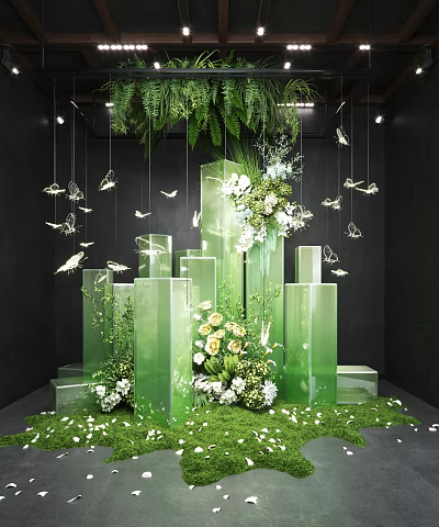 Modern indoor installation chandelier art installation art glass beautiful bouquet device 3d model