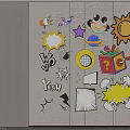 Colorful Playful Cartoon Wall Decorations With Sun Star Speech Bubbles And Explosion Effects