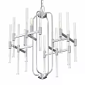 Modern Chrome Chandelier With Geometric Metal Frame And Transparent Glass Tubes