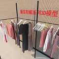 Various Colored Clothes Hanging On Black Clothing Rack 3D Model With White Yellow Hangers