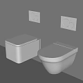 Two White Wall Mounted Toilets With Wall Mounted Circular Button Control Panels 3d model